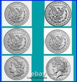 COMPLETE SET OF 6! 2021 Morgan Peace Silver Dollars CC O D S P PEACE CONFIRMED