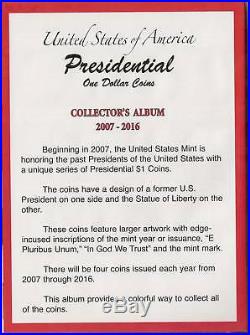 COMPLETE SET UNCIRCULATED PRESIDENTIAL GOLDEN DOLLAR COLLECTION 2007 to 2016