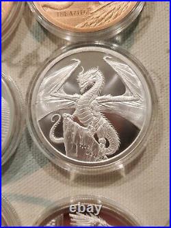 COMPLETE WORLD OF DRAGONS SET 6x 1 oz. 999 Silver Coins & 6 Copper in Capsules