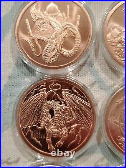 COMPLETE WORLD OF DRAGONS SET 6x 1 oz. 999 Silver Coins & 6 Copper in Capsules