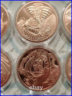 COMPLETE WORLD OF DRAGONS SET 6x 1 oz. 999 Silver Coins & 6 Copper in Capsules