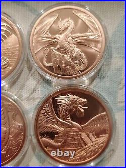 COMPLETE WORLD OF DRAGONS SET 6x 1 oz. 999 Silver Coins & 6 Copper in Capsules