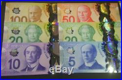 Canada GEM $100 $50 $20 $20 $10 $5 Polymer Bank Notes Complete Set uncirculated