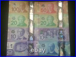 Canada GEM $100 $50 $20 $20 $10 $5 Polymer Bank Notes Complete Set uncirculated