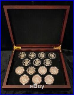 Carson City Morgan Silver $1 Complete Proof Set of 14 Coins, Wooden Case