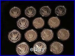 Carson City Morgan Silver $1 Complete Proof Set of 14 Coins, Wooden Case