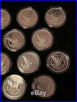Carson City Morgan Silver $1 Complete Proof Set of 14 Coins, Wooden Case