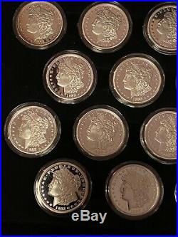 Carson City Morgan Silver $1 Complete Proof Set of 14 Coins, Wooden Case