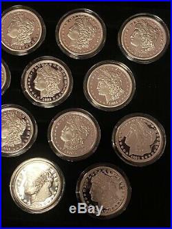 Carson City Morgan Silver $1 Complete Proof Set of 14 Coins, Wooden Case