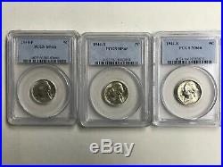 Complete 1942-1945 Pcgs Ms66 Jefferson Silver War Nickel Set (11 Coins)