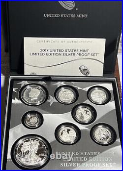 Complete 2017 US Limited Edition Silver Proof Set OGP 8 Coins X214