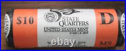 Complete 5 roll 2002 D State Quarters set LA IN OH TN MS UNCIRCULATED WithMINT BOX