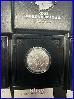 Complete 6 coin set of 2021 Uncirculated Morgan & Peace Silver Dollars