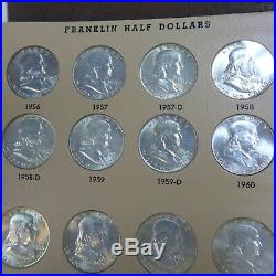 Complete Franklin Half Dollar Set. 1948 1963. 35 Coins Total AU-BU in Dansco