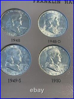 Complete Franklin Half Dollar Set 1948-1963 BU In Dansco Album