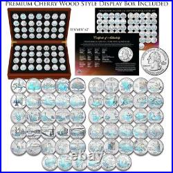 Complete HOLOGRAM STATEHOOD Quarter 56 Coin Set in Premium Cherry Wood Box