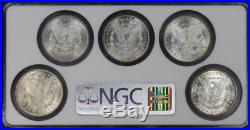 Complete Mint Mark Morgan Dollar Set P, CC, D, O, S NGC MS-65 -158185 PROMOTED