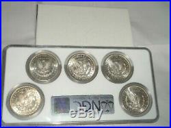 Complete Mint Mark Set of 5 Morgan Silver Dollar Coins P, CC, D, O, S NGC MS 64
