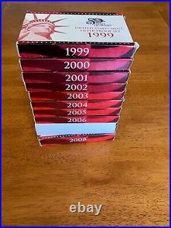 Complete Mint Sets from 1999-2008 U. S. SILVER PROOF State Quarters 109 coins