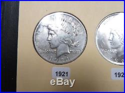 Complete Peace Silver Dollar Set 1921-1935 In Old Library Of Coins Book
