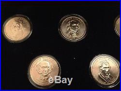 Complete Presidential Golden Dollar Uncirculated Set in Holders & Wood Display