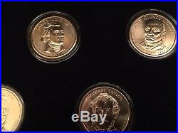 Complete Presidential Golden Dollar Uncirculated Set in Holders & Wood Display