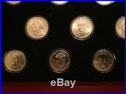 Complete Presidential Golden Dollar Uncirculated Set in Holders & Wood Display