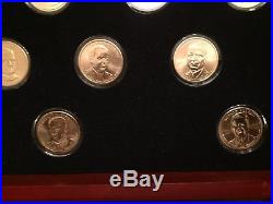 Complete Presidential Golden Dollar Uncirculated Set in Holders & Wood Display