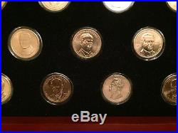 Complete Presidential Golden Dollar Uncirculated Set in Holders & Wood Display