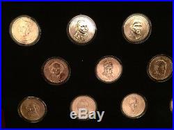 Complete Presidential Golden Dollar Uncirculated Set in Holders & Wood Display