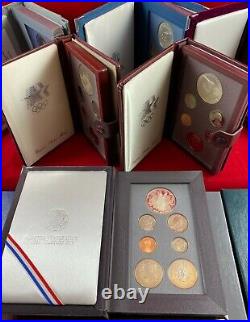 Complete Prestige Proof Set Lot of 14, U. S. Mint S, with Silver Commemoratives