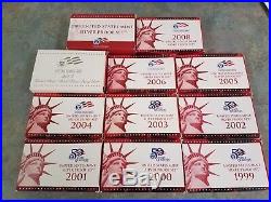 Complete Run Us Mint Silver Proof Sets Dated 1999 To 2009, Free Shipping