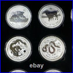 Complete Set (12) Australia 1 Oz. Silver Lunar Series II Coins 2008-2019 + Case