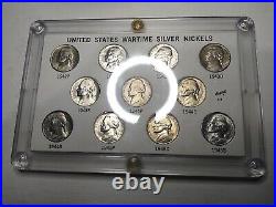 Complete Set 1942-1945 Silver War Nickels 11 Coins Gem BU Captial Plastic Holder