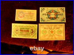 Complete Set 1, 3,5 10 Rubli / Rubles From Latvia/riga 1919 Unc