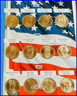 Complete Set 2007-2016 $1 Uncirculated Presidential Dollar Collection In Album