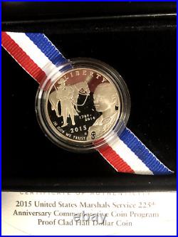 Complete Set (4) of 2015 U. S. Marshal Service Prf/Unc Commem Dollars/Halves