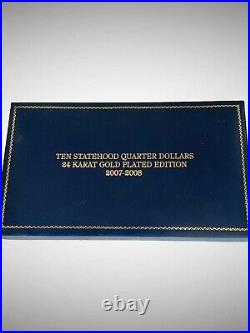 Complete Set 50 Morgan Mint 24K Gold Plated Statehood Quarters 1999-2008 Boxed