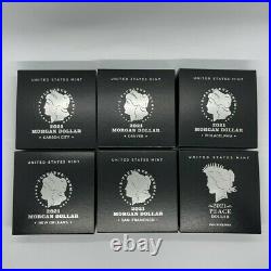 Complete Set 6 coins 2021 Morgan Silver Dollars (CC, O, S, D, P) & Peace NEW