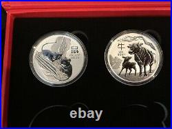 Complete Set Australia 1 Oz Silver Lunar Series III Coins 2020-2021 Ox + Case