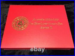 Complete Set Australia 1 Oz Silver Lunar Series III Coins 2020-2021 Ox + Case