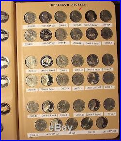 Complete Set Dansco Album Jefferson Nickels 1938-2014 D P S + Bu Proof 219 Coins