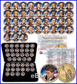 Complete Set U. S. PRESIDENTIAL $1 DOLLAR 39 COINS COLORIZED 1-SIDED with BOX