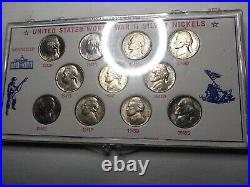 Complete Set of 1942-1945 Silver War Nickels 11 Coins in Gem BU Nice High Grade