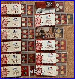 Complete Set of 1999-2009 U. S. 90% SILVER PROOF State Quarters About 127 Coins