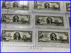 Complete Set of 50 $2 Two Dollar Bill Color Overlay US State Landmark 2003 WOW