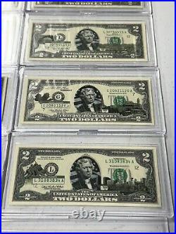 Complete Set of 50 $2 Two Dollar Bill Color Overlay US State Landmark 2003 WOW