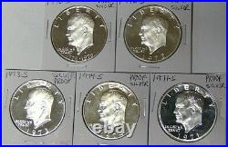 Complete Set of 5 Proof Eisenhower 40% Silver Dollars 1971-1976 Uncirculated