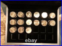 Complete Set of Presidential Dollar Coins & 12 Coin Rolls withDisplay Box