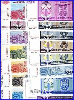 Complete Specimen Set, Croatia, Knin, R1 to R34, 1992-1994, 34 banknotes, UNC
